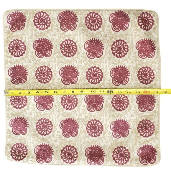 World Market Pillow Cover Boho Floral Maroon Tan 18" Square Crochet Embroidered - Picture 9 of 9